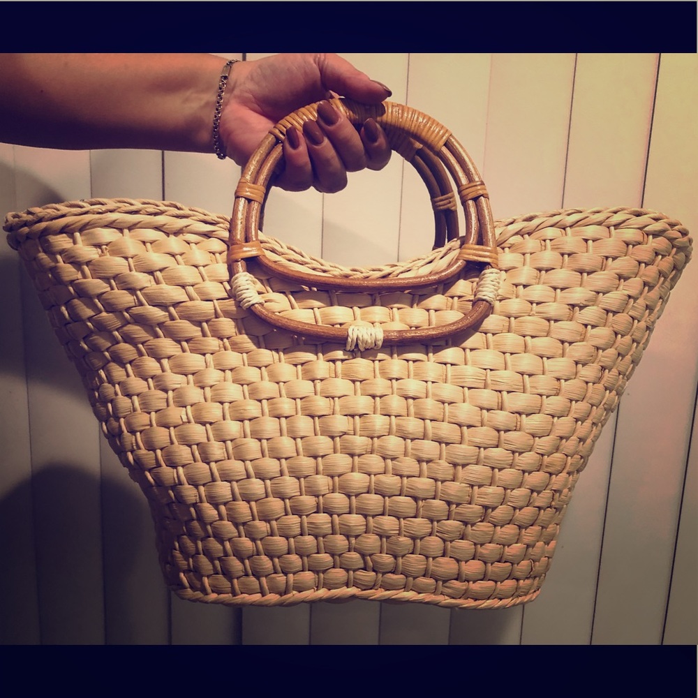 Wicker Basket Handle Bag